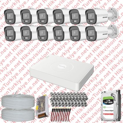 Hikvision ST01146 Kampanyalı AHD Kamera Setleri – Hikvision Colorvu Gece Renkli 12 Kameralı Set 1TB Hdd