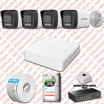 Hikvision ST01235 Kampanyalı İP Kamera Setleri – Hikvision İp 04 Kameralı Set 1080p Colorvu Mikrofonlu