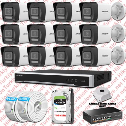 Hikvision ST01243 Kampanyalı İP Kamera Setleri – Hikvision İp 12 Kameralı Set 1080p Colorvu Mikrofonlu