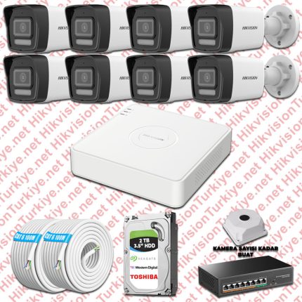 Hikvision ST01305 Kampanyalı İP Kamera Setleri – Hikvision 08 İp Kameralı 4mp Hibrit Colorvu Kamera Seti
