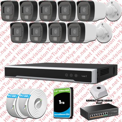 Hikvision ST01644 Kampanyalı İP Kamera Setleri – Hikvision 9 Kameralı IP Set Renkli Gece Görüşlü Mikrofonlu 2MP